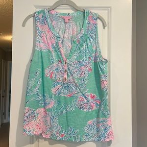 Lilly Pulitzer Sz L Essie Tank with Gold Buttons